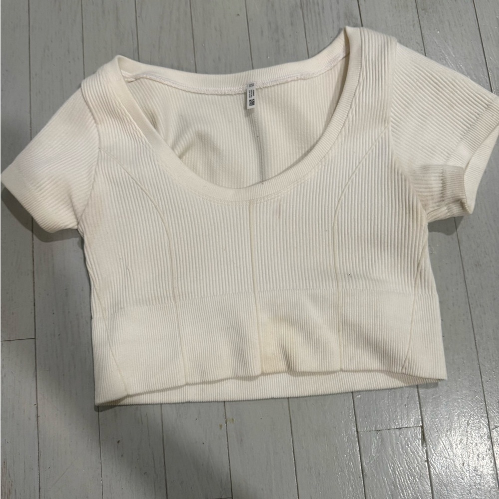 Aerie Cream Ribbed Crop Top